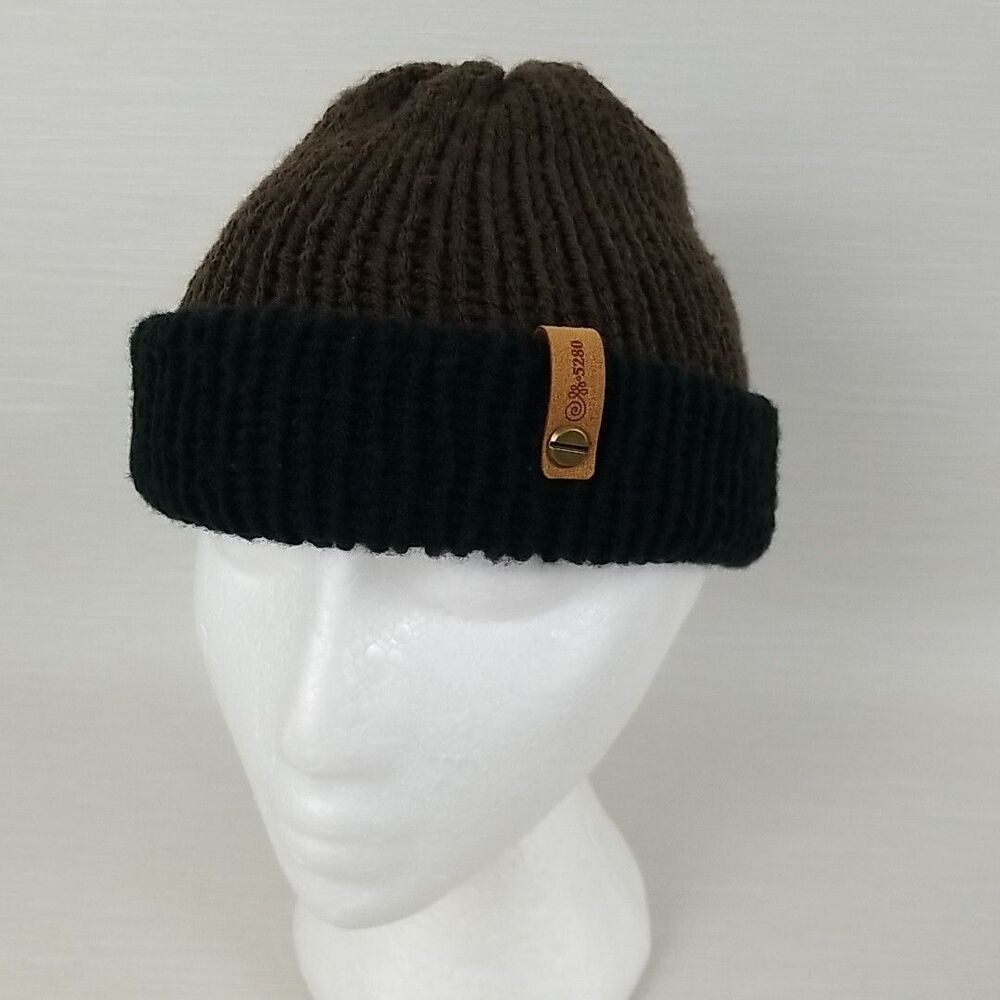5280 Brown and Black knit reversible winter beanie Colorado OSFM